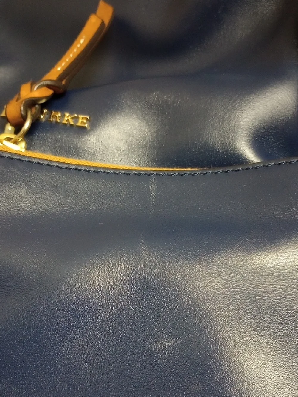 DOONEY & BOURKE NAVY BLUE LARGE LEATHER SHOULDER BAG WITH BROWN LEATHER TRIM